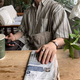 Look Marel Rustic Linen Blend Stripe Oversized Short Sleeve Shirt