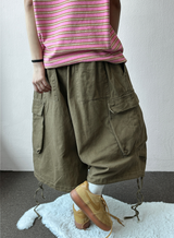 Down Loaf Two-Style Pigment Balloon Cargo Bermuda Shorts 3color