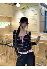 ピンクストライプ長袖Tシャツ