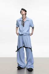 Textured Belted Suit Trousers