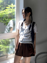 Weving see-through side shirring pleated hooded short-sleeved cardigan