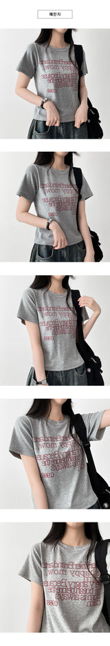 Art spandex lettering short-sleeved T-shirt
