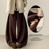 Sosom hem snap side pin tuck slit fleece wide pants
