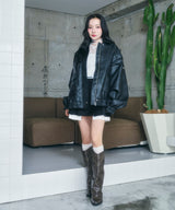 UNISEX フェイクレザーキルティングブルゾン_ブラック
