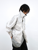 RELABEL (Huanjin) Violet and White Smoke-Washed Vintage-Style Checked Hooded Modified M65 Work Jacket