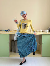 UnsocialNight2025 Autumn New Original Blue Plaid Stitching Casual Flower Flower Skirt Women