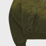 Applique Bleach Washing Crop Hoodie Zip Up Khaki