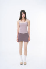 Curved  Lace Trim Mini Skirt (COCOA)
