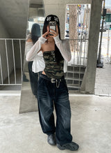 Likee semi-balloon washed denim pants