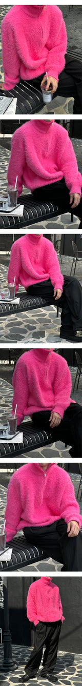 [Unisex] ヘアーハーフニットジップアップ(4color)