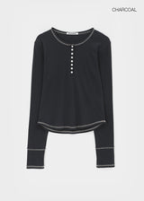[MADE] Loate Henley Neck Stitch Long Sleeve Tee