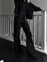 unique strap cargo bootcut pants