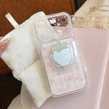 ピンク チェック ストロベリー ミラー マグネティック iPhone ケース