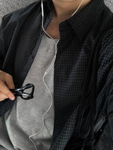 Look Authentic Vintage Fine Check Oversized Layered Shirt