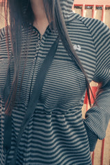 Stripe babydoll hoodie zip-up (Charcoal)