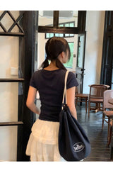 半袖ボタンスリムリブド半袖Tシャツ