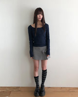 アストUネックボタンリブTシャツ