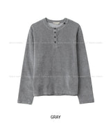 Dense Velour Henley Neck Long Sleeve T-Shirt