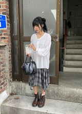 26FW★ [BAONHAUS] Muon Shirring Ribbon Blouse