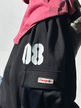 ナンバーリングパッチスウェットバルーンルーズワイドカーゴパンツ🩵🩶🖤 - 3 カラーズ