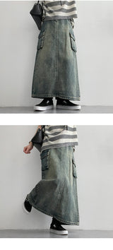 Mewelry Washing Cargo Denim Long Skirt