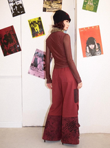 Detachable fur collar long-sleeved T-shirt with patchwork design