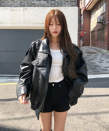 Saint High-Neck Unbalanced Leather Jacket