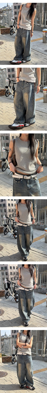 [Unisex] Damage washing sleeveless(4color)