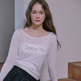 シースルーボートネックTシャツ - ホワイト