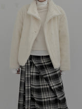 Mocha high-neck fur half coat