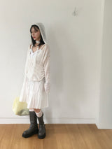 Wrap loose fit shirring hooded knit (4c)