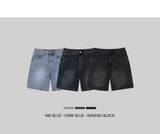 Look Pierre Vintage Washed Back Banding Wide Denim Half Pants