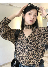 chiffon leopard scarf blouse