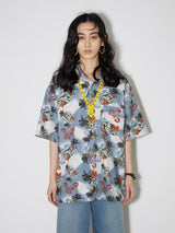 Short-sleeved pure cotton vintage casual floral shirt with texture effect