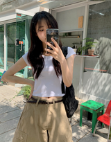 Slim Crop Short Sleeve T-Shirt (4color)