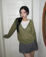 Monde Button Deep V-Neck Mohair Knit