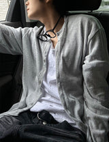 "Linen Round Neck Knit Cardigan "