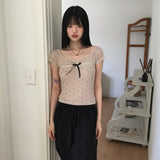 Bille Dot Lace Ribbon See-Through Short-Sleeved T-Shirt