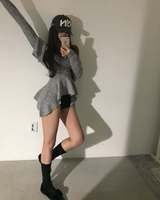 wave asymmetric flare knit cd + top set