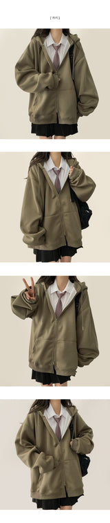 Moss Basic Boxy Hoodie Zip-Up