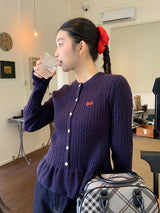 ツイステッドフリルニットロングスリーブカーディガン