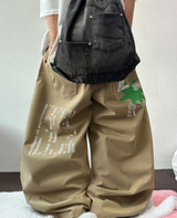 HIP / STREET / KOREAN 💚🐝 GRAFFITI TATTOO PRINT COTTON WIDE BALLOON UNISEX LONG PANTS 🤎🩶🖤💛 - 4 COLORS