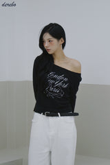 ワイドネックレタリングノーマルフィット長袖Tシャツ