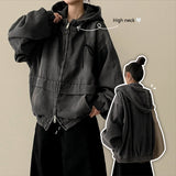 Wort Big Hood Overfit Denim Two Way Hooded Zip-Up Jumper 