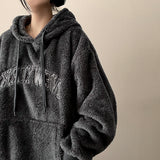 Rugle lettering fur embroidered hoodie