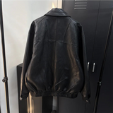 Curved overfit leather jacket