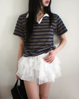 Malve Stripe pk Collar T-shirt