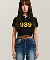 939 LOGO COLLAR CROP TOP (BLACK)