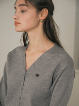 V NECK BASIC CARDIGAN GRAY