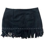 Arven Western Fringe Suede Metal Studded Mini Skirt (2 colors)